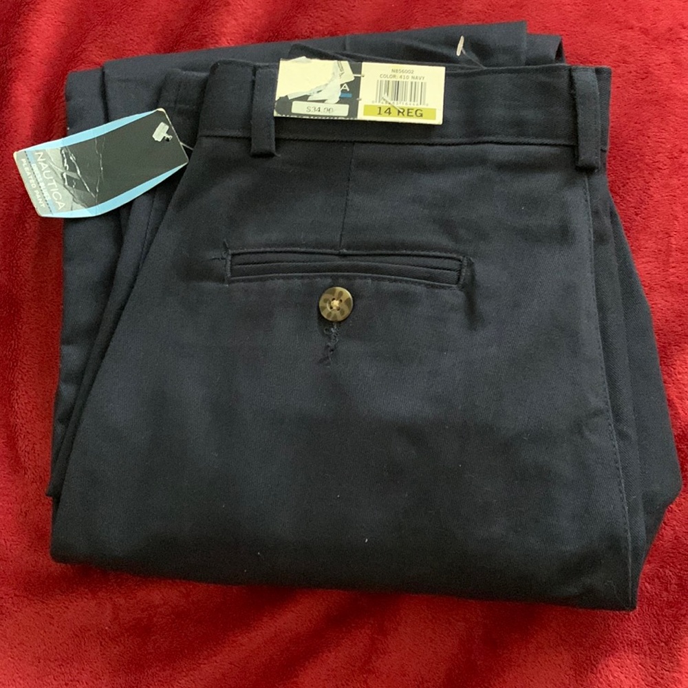 Nautica Navy Blue Pleated Khaki Pants Size 14 Regular - Picture 1 of 3